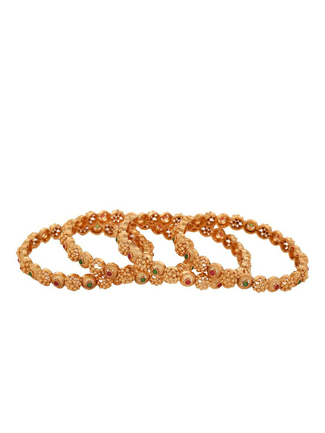 Elegant Set of 4 Gold-Plated & White Bangles with American Diamonds – Indiaista