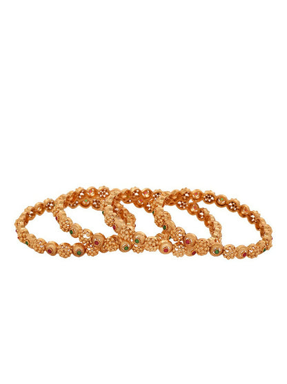 Elegant Set of 4 Gold-Plated & White Bangles with American Diamonds – Indiaista