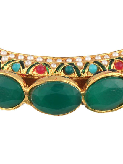24 CT Gold-Plated Green & Red Stone Handcrafted Bangle | Indiaista