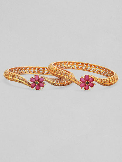 Set of 2 24K Gold-Plated Bangles with Pink Ruby Detailing – Indiaista