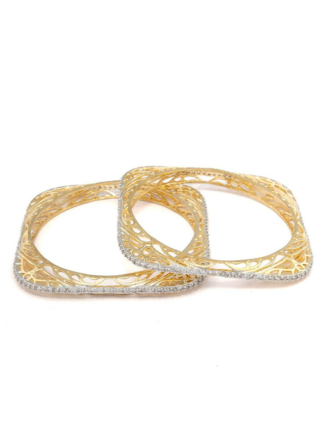 Elegant Set of 2 Gold-Plated Square Bangles with AD Stones – Indiaista