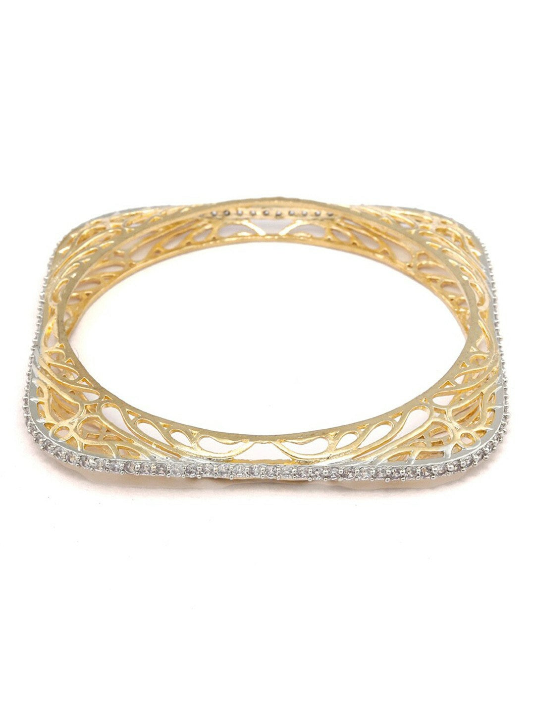 Elegant Set of 2 Gold-Plated Square Bangles with AD Stones – Indiaista