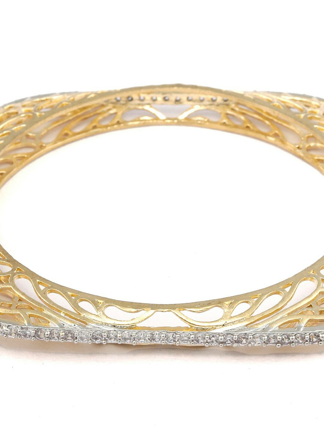 Elegant Set of 2 Gold-Plated Square Bangles with AD Stones – Indiaista