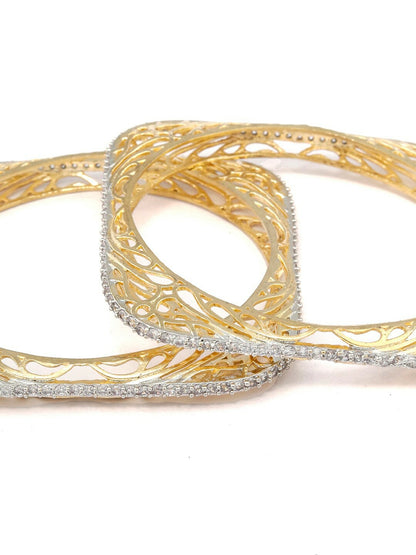 Elegant Set of 2 Gold-Plated Square Bangles with AD Stones – Indiaista