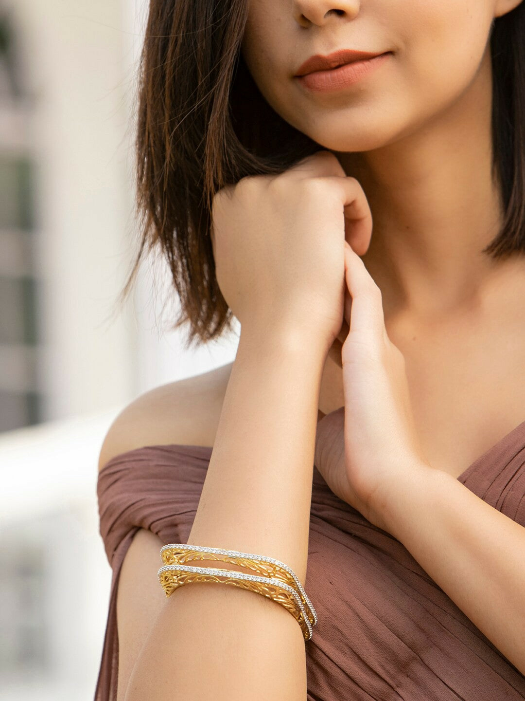 Elegant Set of 2 Gold-Plated Square Bangles with AD Stones – Indiaista
