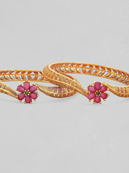 Set of 2 24K Gold-Plated Bangles with Pink Ruby Detailing – Indiaista