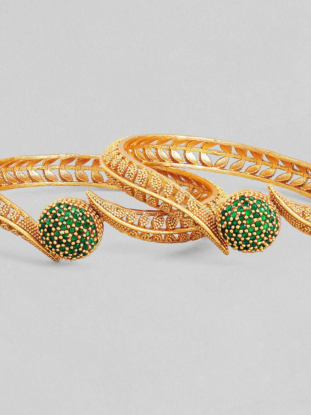 Elegant 22K Gold-Plated Bangles with Green AD Stones – Set of 2 | Indiaista