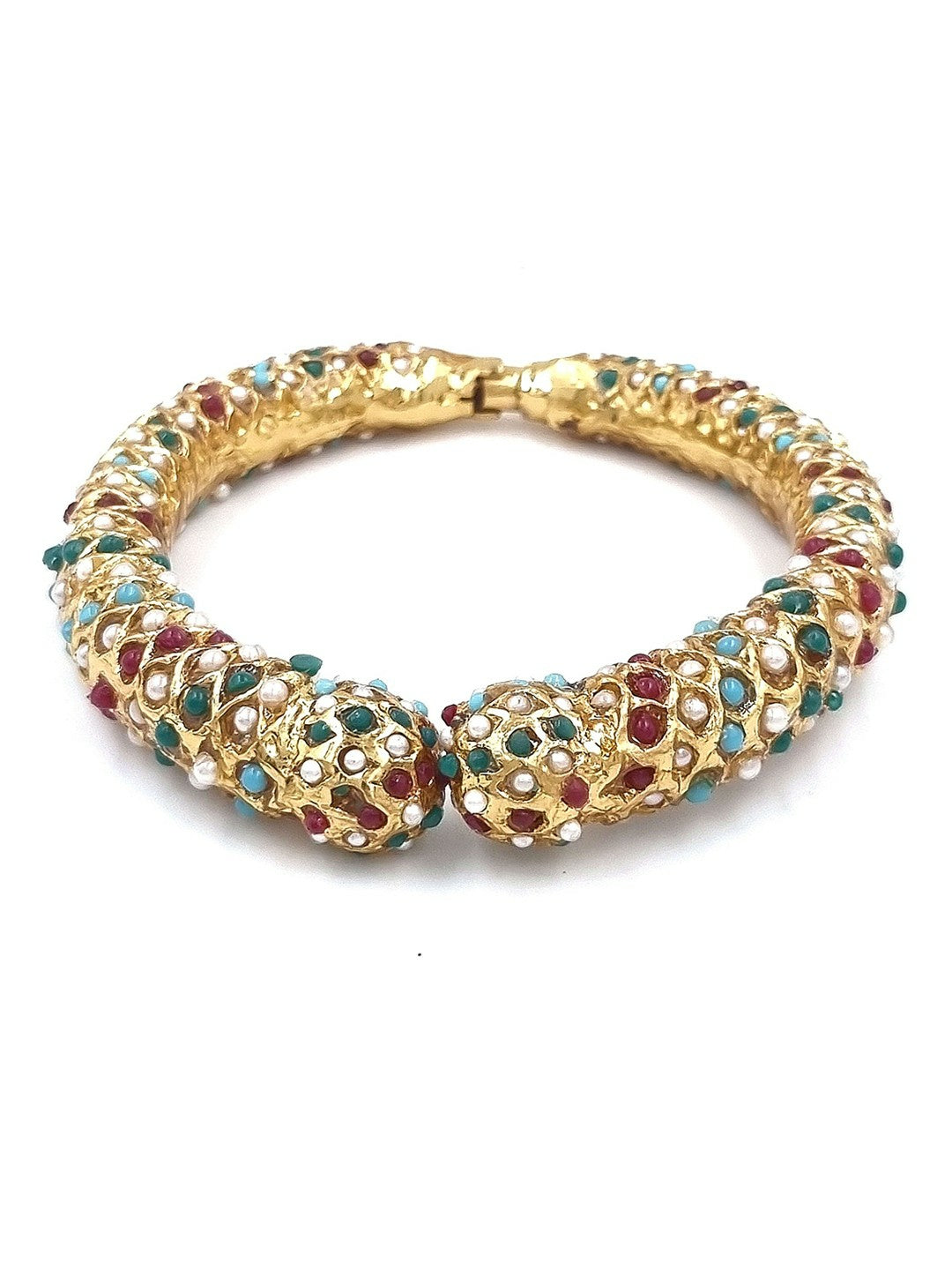 Elegant Gold-Plated Bangles with Blue & Red Kundan | Indiaista
