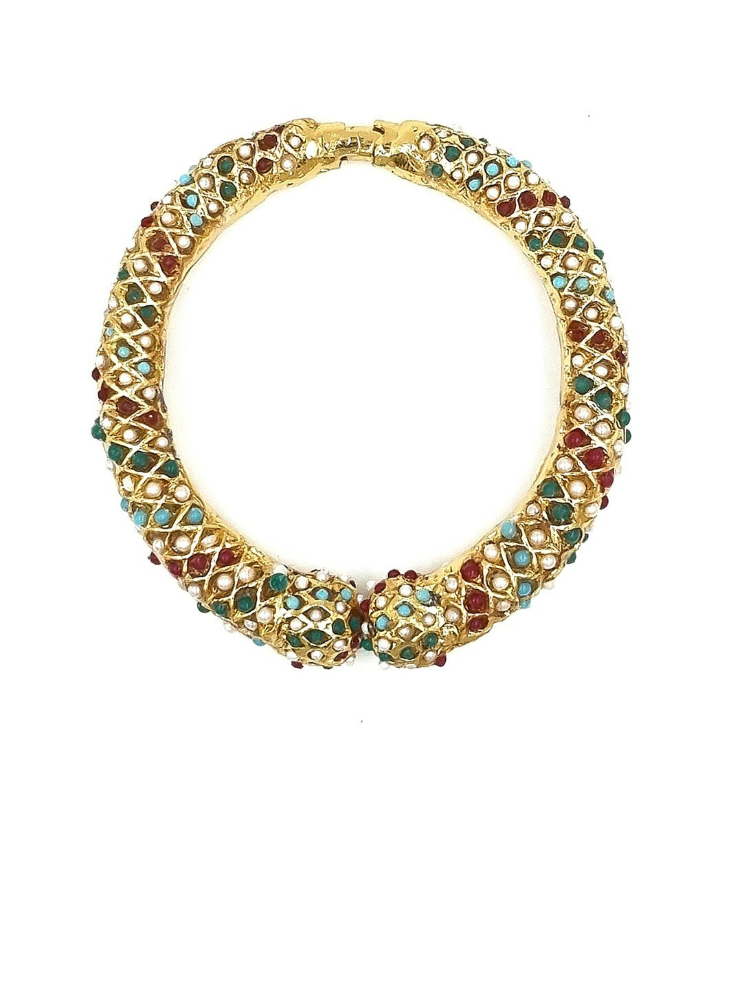 Elegant Gold-Plated Bangles with Blue & Red Kundan | Indiaista