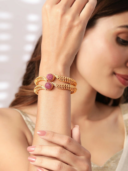 Elegant Gold-Plated Red Enamelled Bangles – Set of 2 | Indiaista