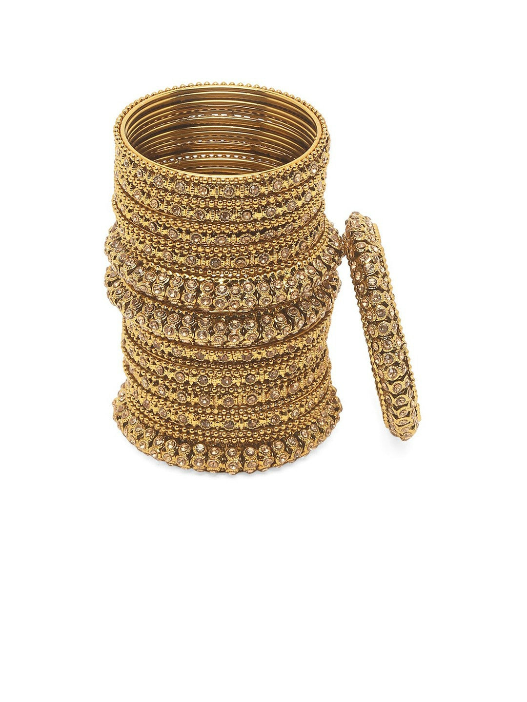 Set of 28 Gold-Plated Bangles with Gold-Colored Crystal Studs – Antique Design | Indiaista