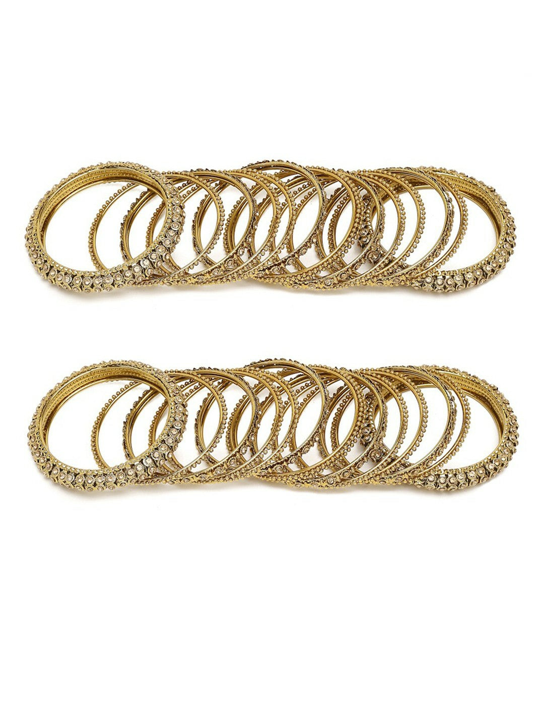 Set of 28 Gold-Plated Bangles with Gold-Colored Crystal Studs – Antique Design | Indiaista