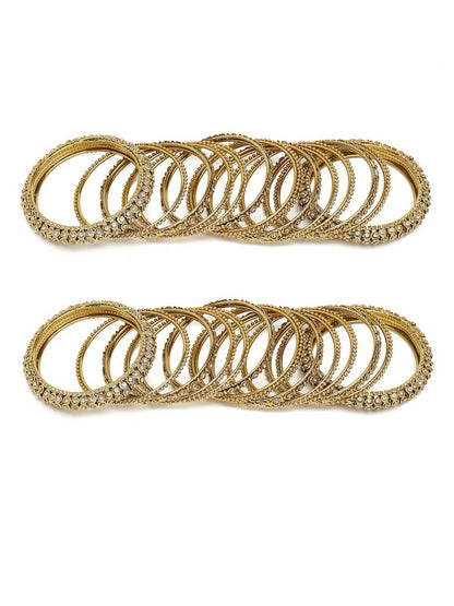 Set of 28 Gold-Plated Bangles with Gold-Colored Crystal Studs – Antique Design | Indiaista