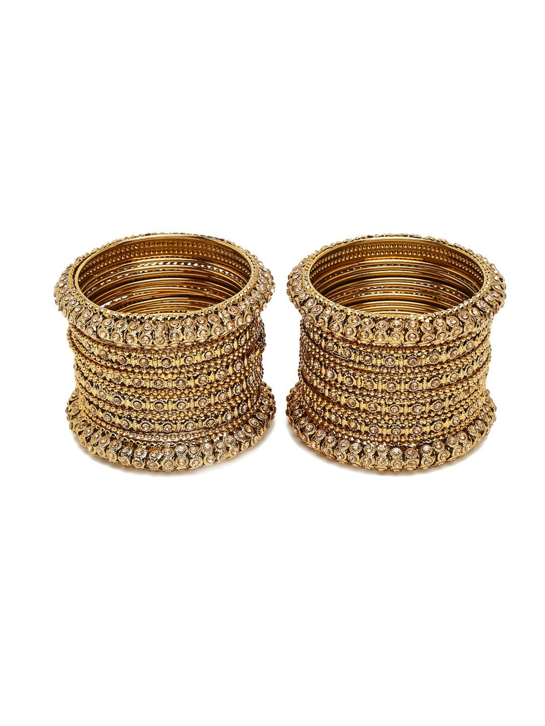 Set of 28 Gold-Plated Bangles with Gold-Colored Crystal Studs – Antique Design | Indiaista