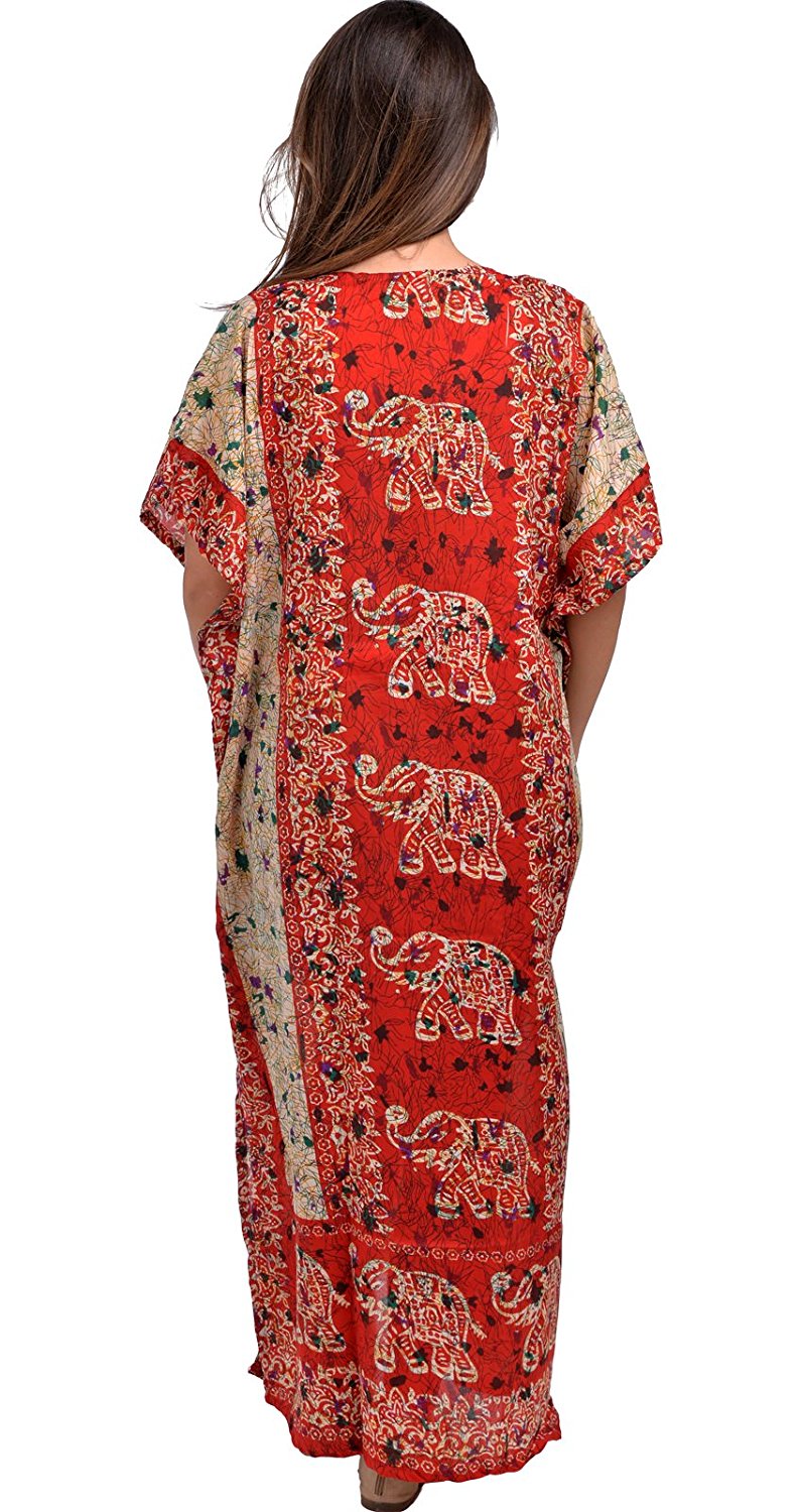 Women's Long Kaftan Dress – Boho Hippy Maxi, Plus Size Caftan Tunic, V-Neck, Floral Print | Indiaista