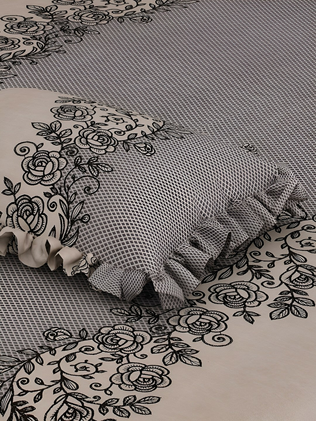 Premium Grey Geometric King Size Bedsheet Set – 260 TC Cotton | 1 Double Bedsheet & 2 Pillow Covers