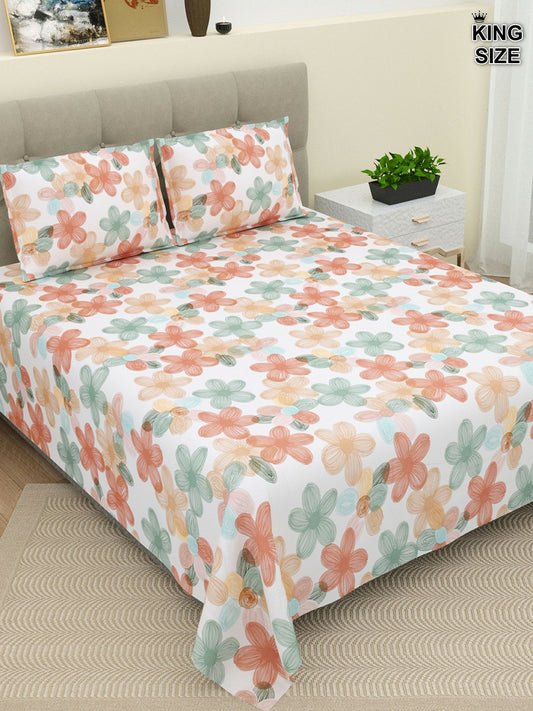 Floral Super King Bedsheet Set – 220 TC Cotton | 1 Bedsheet & 2 Pillow Covers