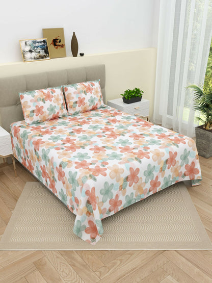 Floral Super King Bedsheet Set – 220 TC Cotton | 1 Bedsheet & 2 Pillow Covers