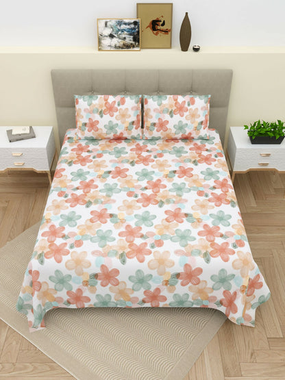 Floral Super King Bedsheet Set – 220 TC Cotton | 1 Bedsheet & 2 Pillow Covers