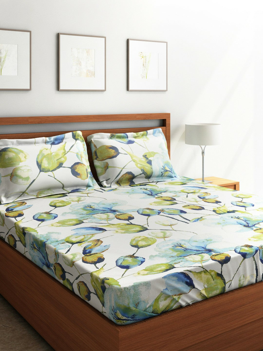 Floral Printed Cotton Bedsheet Set – Queen Size (144 TC) with 2 Pillow Covers | Indiaista