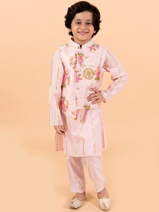 Buy Boys Pink Floral Kurta Set with Nehru Jacket – Ethnic Wear for Weddings & Festivals | Indiaista