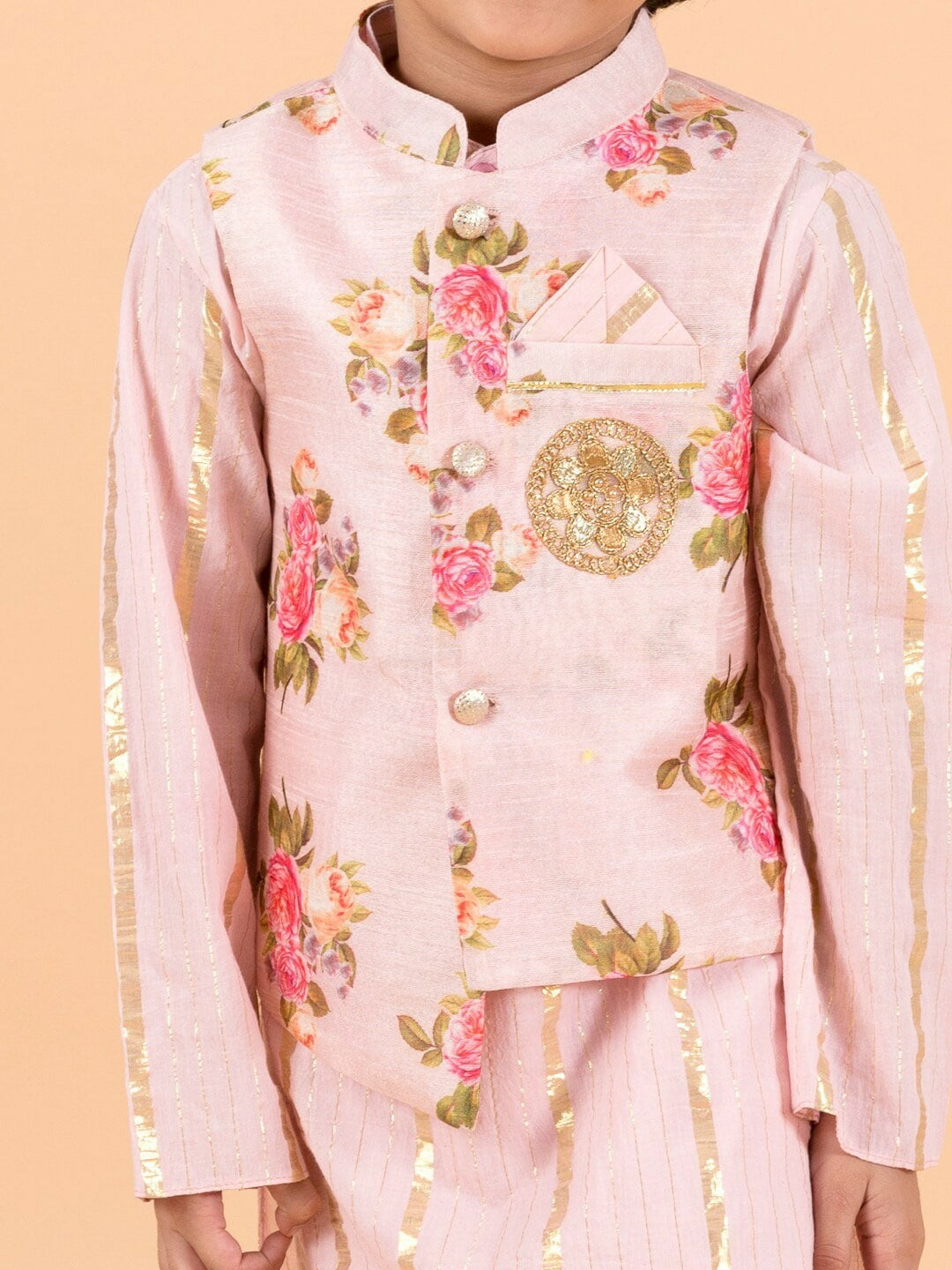 Buy Boys Pink Floral Kurta Set with Nehru Jacket – Ethnic Wear for Weddings & Festivals | Indiaista