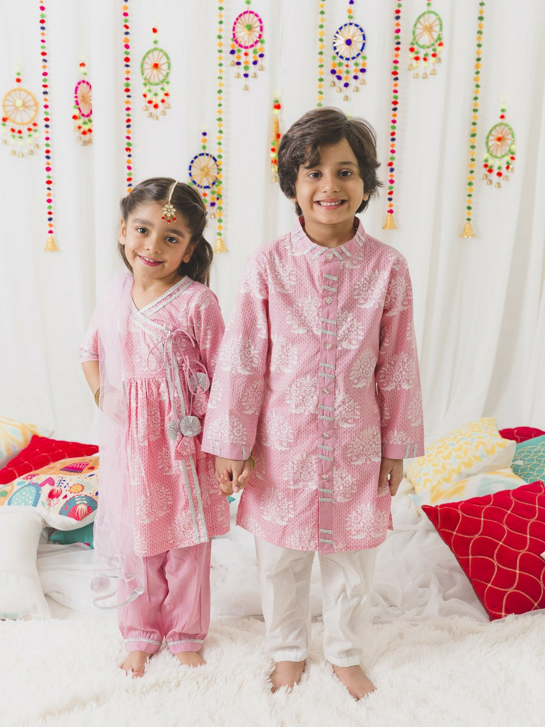 Buy Boys Kurta Sets Online – Pink Embroidered Kurta with Churidar | Indiaista