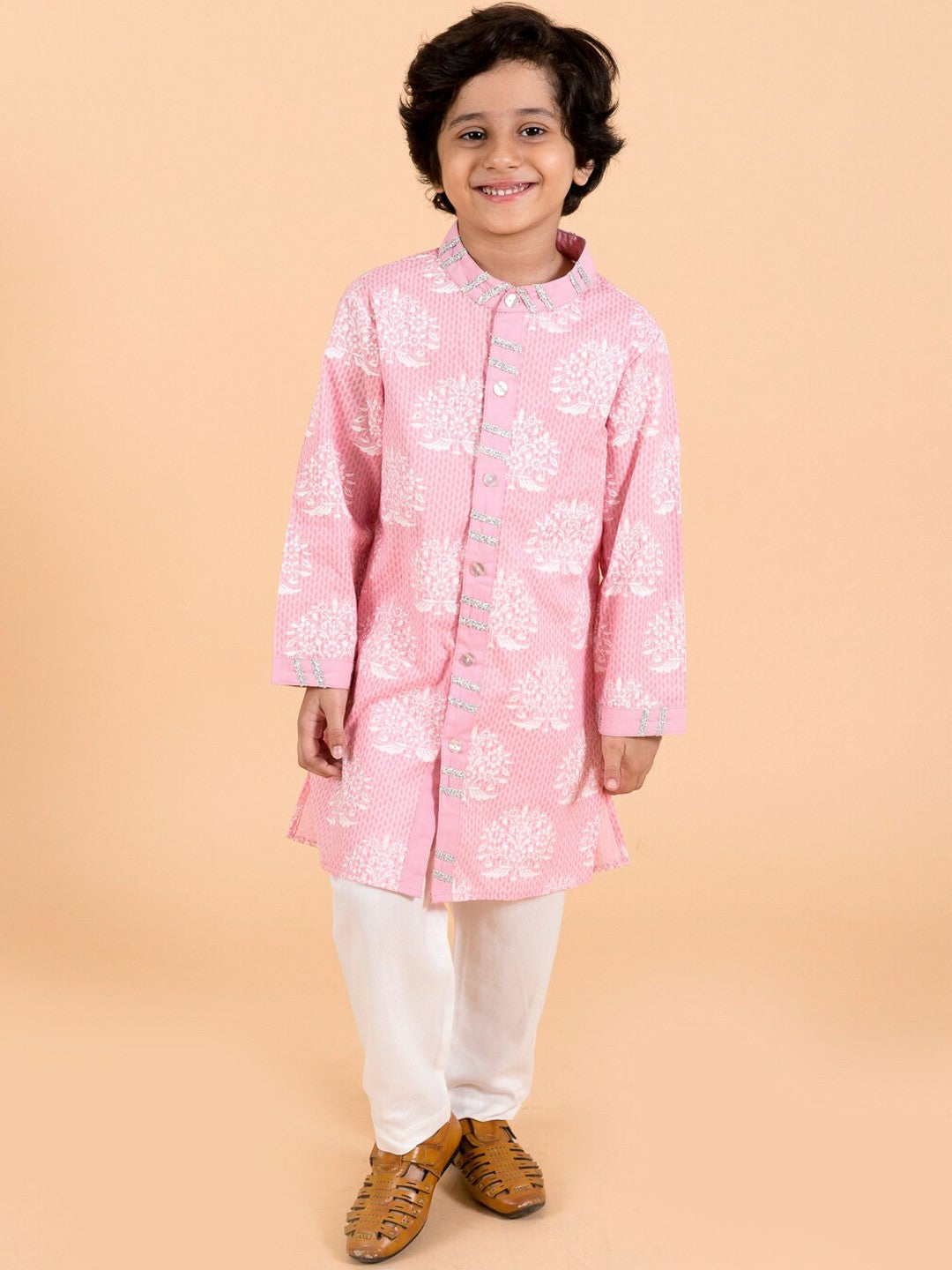 Buy Boys Kurta Sets Online – Pink Embroidered Kurta with Churidar | Indiaista