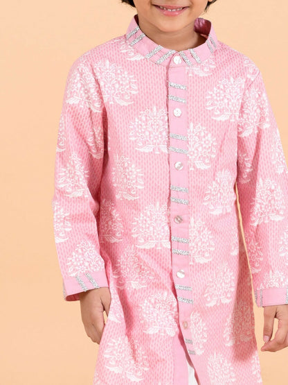 Buy Boys Kurta Sets Online – Pink Embroidered Kurta with Churidar | Indiaista