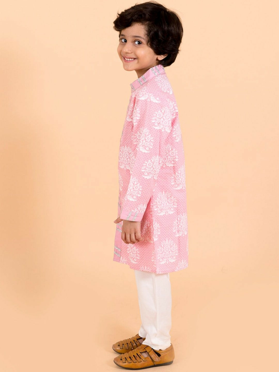 Buy Boys Kurta Sets Online – Pink Embroidered Kurta with Churidar | Indiaista