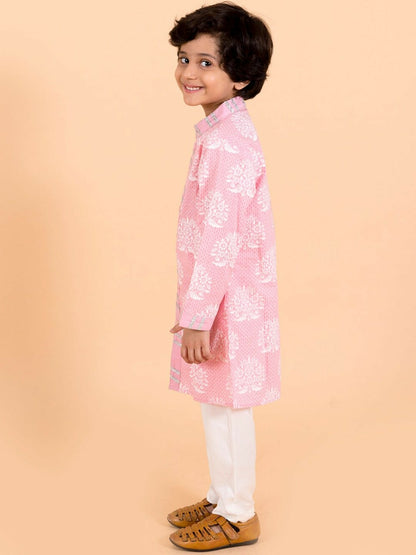 Buy Boys Kurta Sets Online – Pink Embroidered Kurta with Churidar | Indiaista