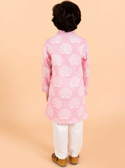 Buy Boys Kurta Sets Online – Pink Embroidered Kurta with Churidar | Indiaista