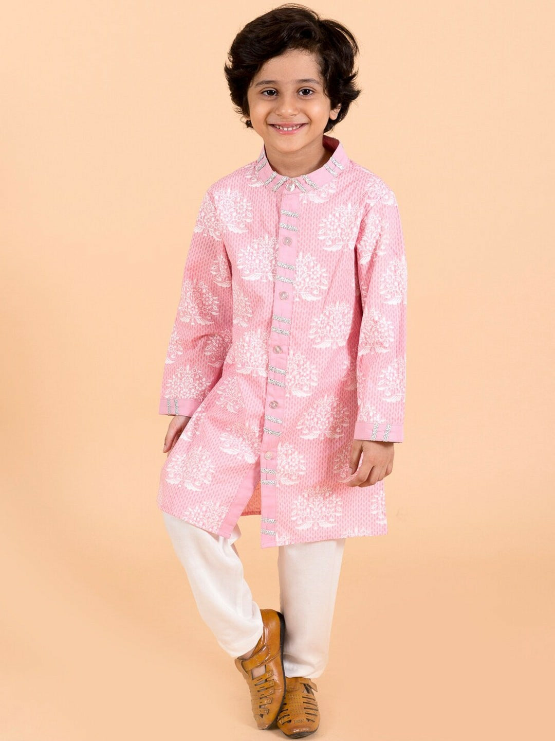 Buy Boys Kurta Sets Online – Pink Embroidered Kurta with Churidar | Indiaista