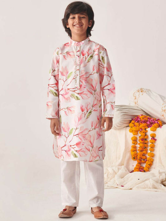 Boys Floral Printed Kurta with Pyjama – Ethnic Indian Outfit for Weddings & Festivals