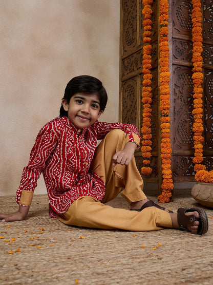 Boys Red Solid Kurta with Pyjama – Ethnic Indian Outfit for Weddings & Festivals