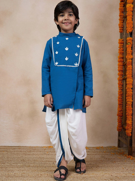 Boys Blue Yoke Design Kurta with Dhoti Pants – Ethnic Indian Outfit for Weddings & Festivals