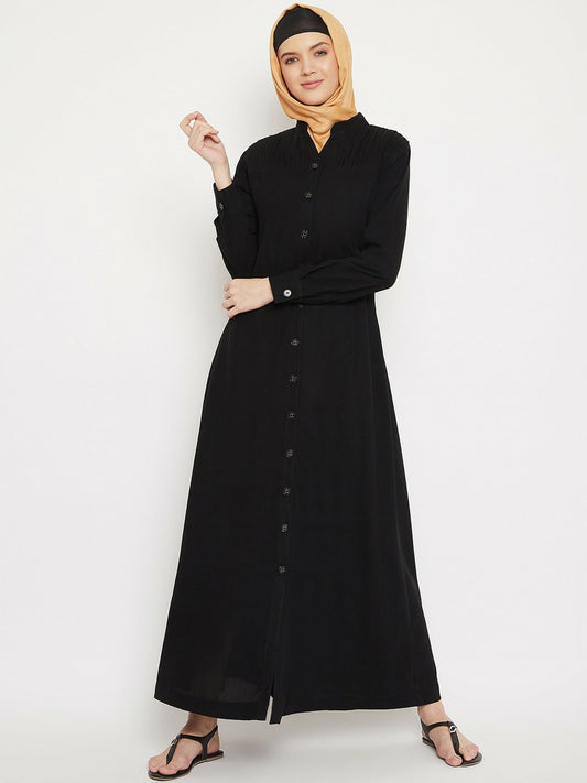 Black Solid Burqa with Pleated Details – Modest Islamic Wear | Indiaista