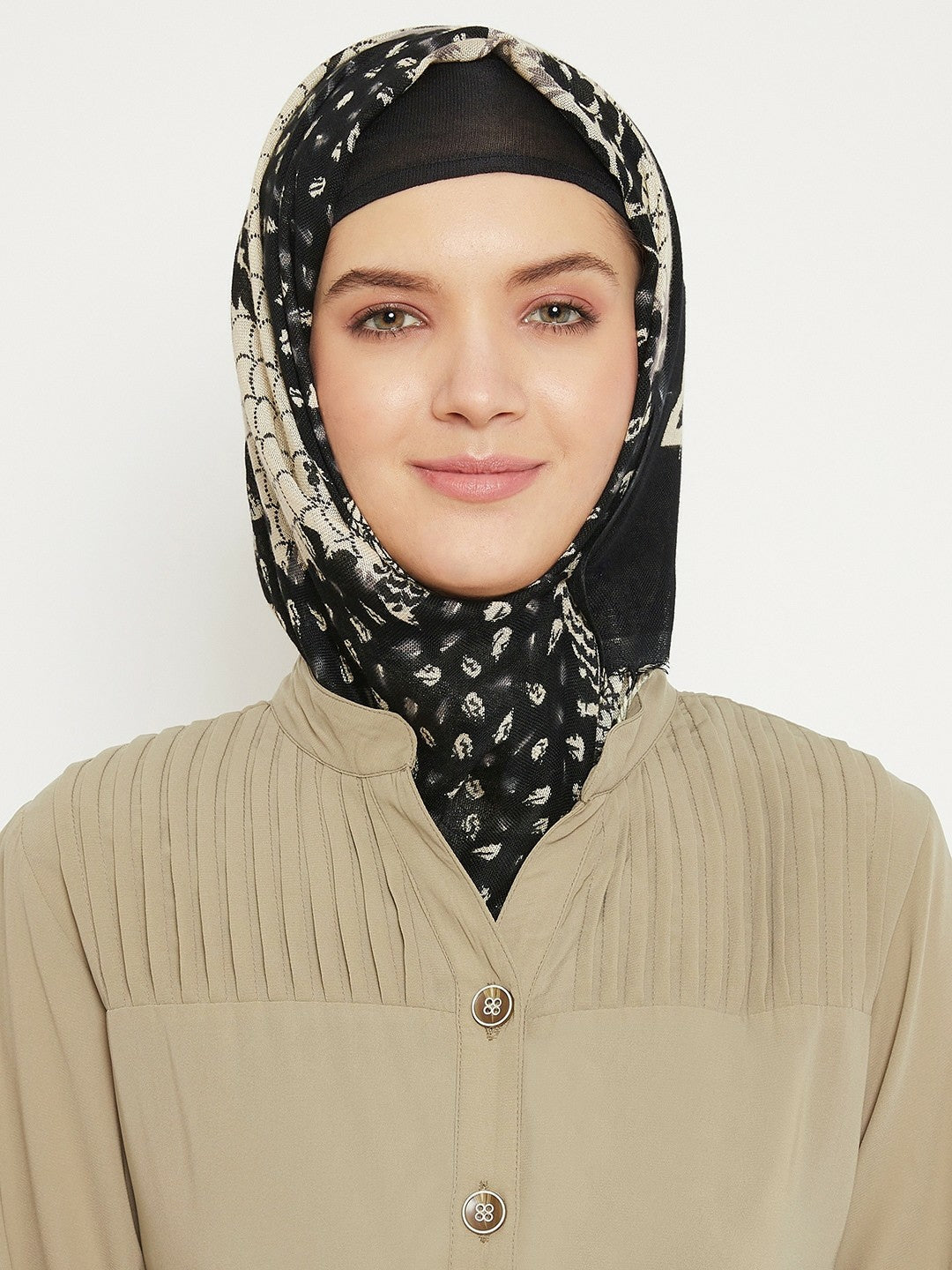 Beige Solid Burqa for Women – Modest Islamic Wear with Button Closure & Flared Hem