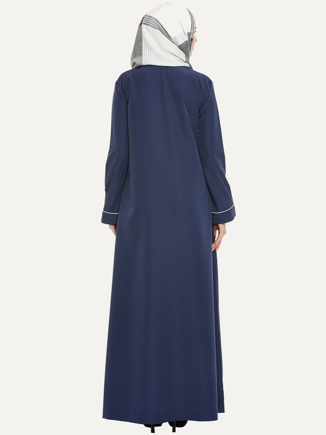 Navy Blue Solid Abaya Burqa – Modest Islamic Wear with Button Closure & Flared Hem