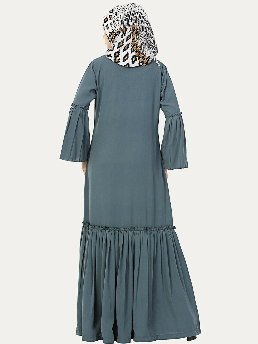 Elegant Grey Solid Abaya with Pleated Detail – Modest Islamic Wear for Women