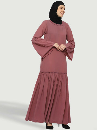 Rose-Coloured Abaya Burqa for Women – Modest Islamic Wear with Pockets & Flared Hem