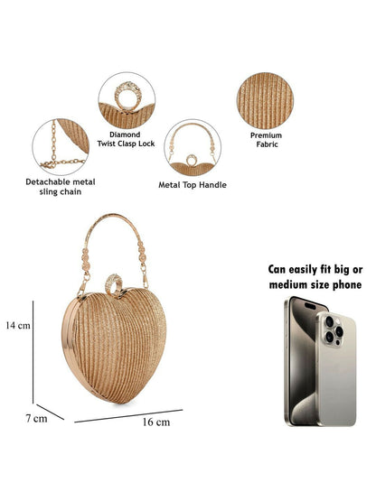 Gold-Toned Embellished Box Clutch with Dual Compartments & Strap