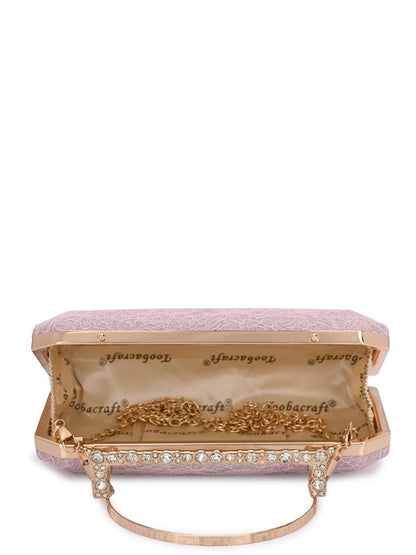 Pink & Gold Embellished Box Clutch with Handle & Shoulder Strap