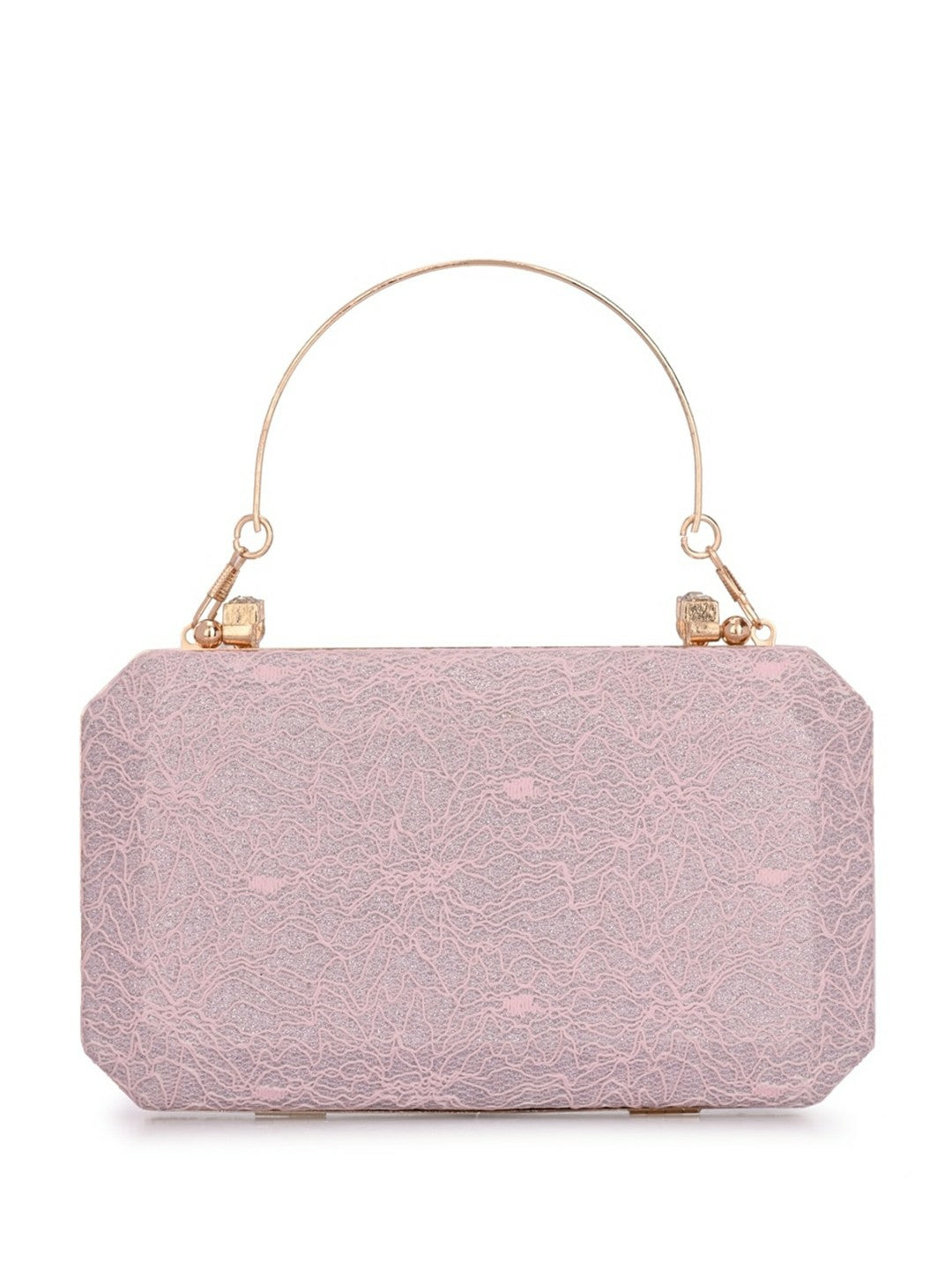 Pink & Gold Embellished Box Clutch with Handle & Shoulder Strap