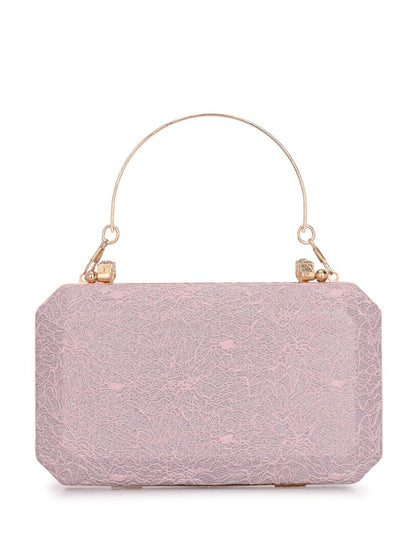 Pink & Gold Embellished Box Clutch with Handle & Shoulder Strap