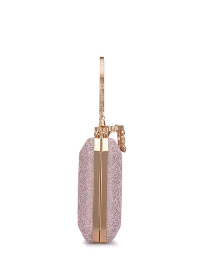 Pink & Gold Embellished Box Clutch with Handle & Shoulder Strap