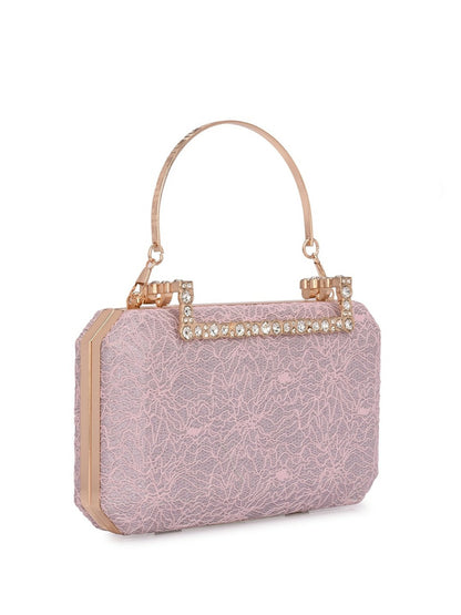 Pink & Gold Embellished Box Clutch with Handle & Shoulder Strap