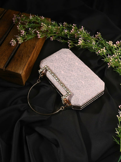 Pink & Gold Embellished Box Clutch with Handle & Shoulder Strap