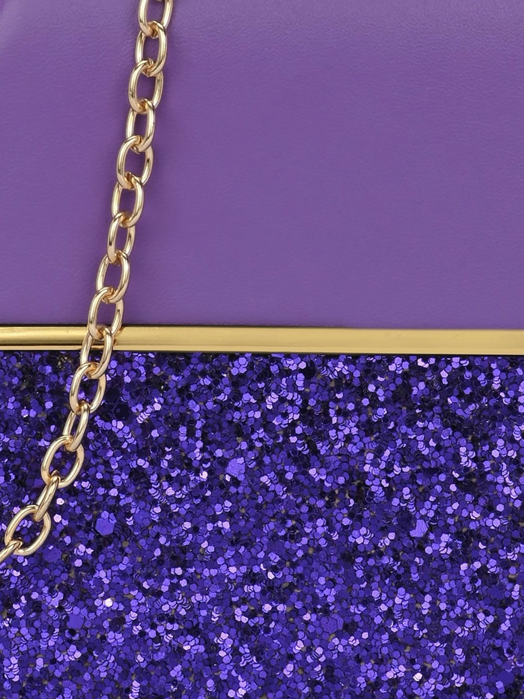 Purple & Gold Embellished Box Clutch with Handle & Strap