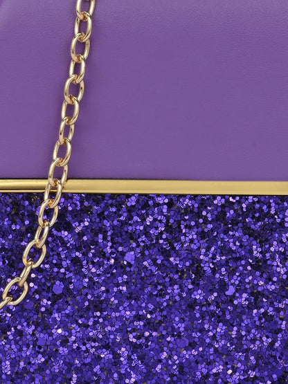 Purple & Gold Embellished Box Clutch with Handle & Strap